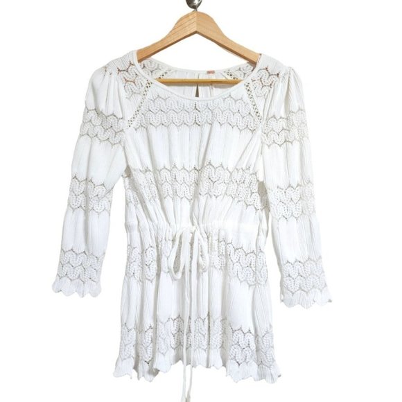 Free People Tops - Free People Fire Island Lace Crochet White Top Size S